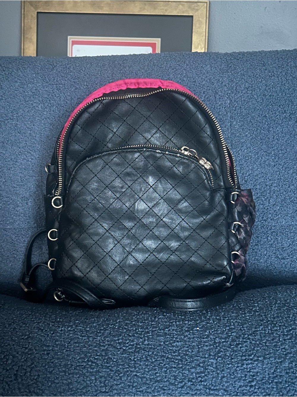Betsey Johnson Pink and Black Quilted Accent Backpack
